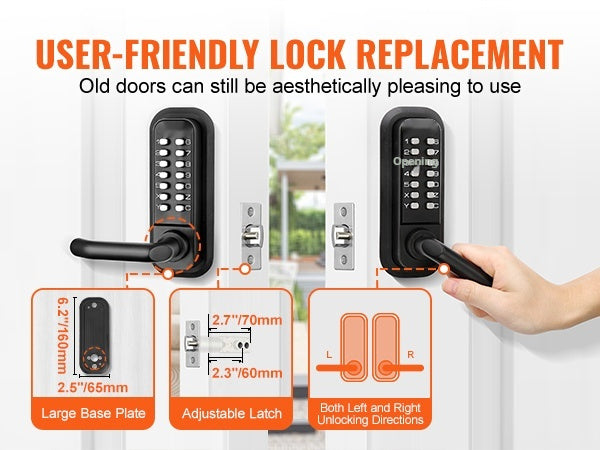 Mechanical Keyless Entry Door Lock, 14 Digit Keypad, Double-sided Embedded Outdoor Gate Door Locks Set With Keypad And Handle, Water-proof Zinc Alloy, Easy To Install, For Garden, Yard, Garage