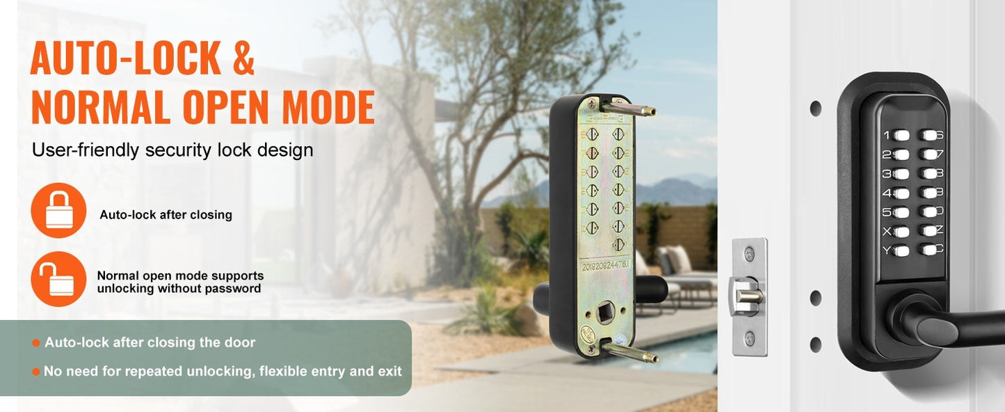 Mechanical Keyless Entry Door Lock, 14 Digit Keypad, Double-sided Embedded Outdoor Gate Door Locks Set With Keypad And Handle, Water-proof Zinc Alloy, Easy To Install, For Garden, Yard, Garage