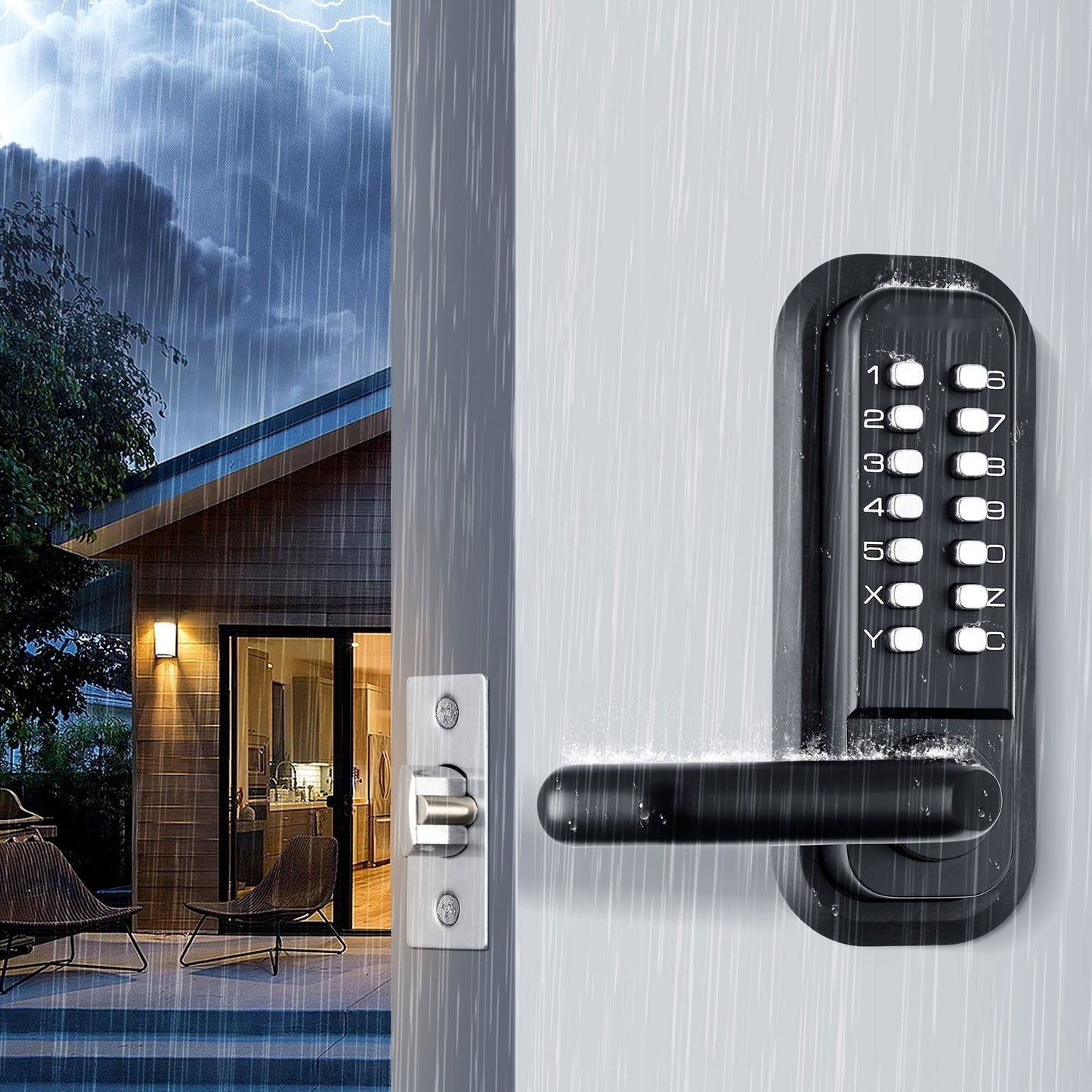 Mechanical Keyless Entry Door Lock, 14 Digit Keypad, Double-sided Embedded Outdoor Gate Door Locks Set With Keypad And Handle, Water-proof Zinc Alloy, Easy To Install, For Garden, Yard, Garage