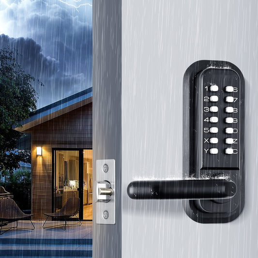 Mechanical Keyless Entry Door Lock, 14 Digit Keypad, Double-sided Embedded Outdoor Gate Door Locks Set With Keypad And Handle, Water-proof Zinc Alloy, Easy To Install, For Garden, Yard, Garage