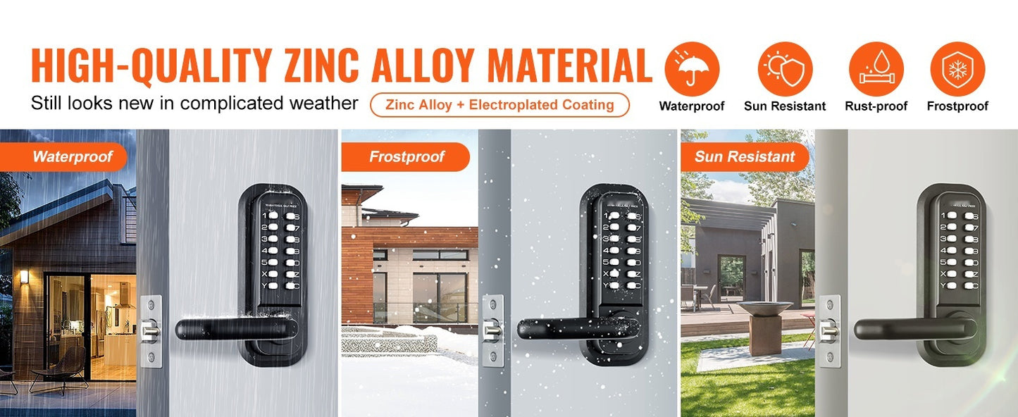 Mechanical Keyless Entry Door Lock, 14 Digit Keypad, Double-sided Embedded Outdoor Gate Door Locks Set With Keypad And Handle, Water-proof Zinc Alloy, Easy To Install, For Garden, Yard, Garage